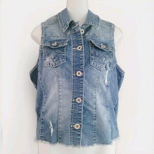 Maurices Denim Vest Womens Size 0 Raw Hem Stretchy